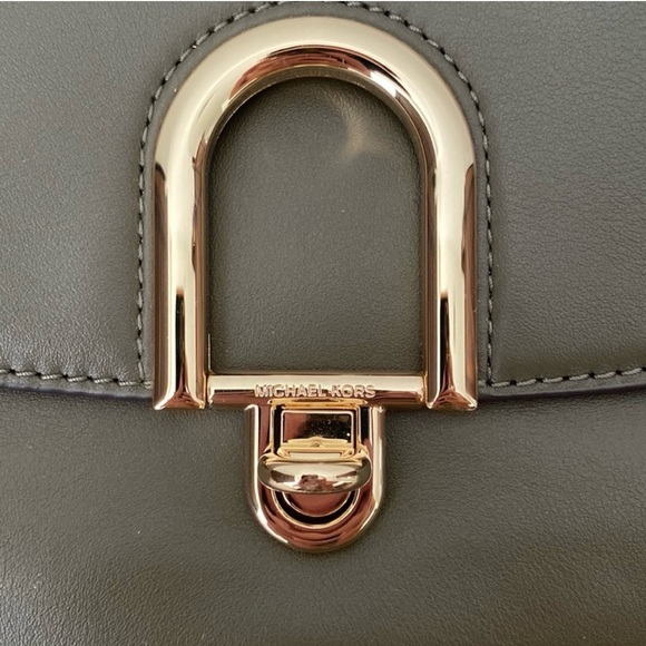 Michael Kors Delfina Olive Green Leather Saddle Bag Purse - Picture 10 of 11